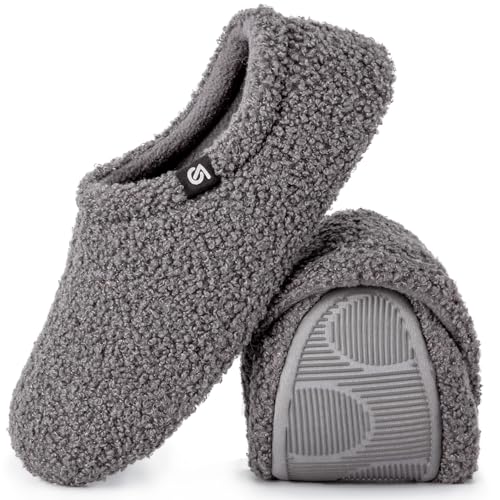VeraCosy VeracCosy Damen Memory Foam Plüsch Hausschuhe Antirutsch Baumwolle Pantoffeln Mit Polar Fleece-Futter, 38/39 EU, Grau