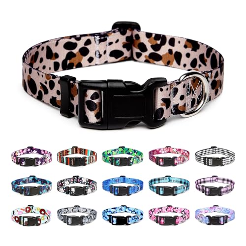 Mercano Hundehalsband Verstellbares, Weich Nylon Komfort & Robuster Gemustertes Hunde Halsband für Kleine Mittlere Große Hunde Welpen Katzen (S, Leopardenmuster)