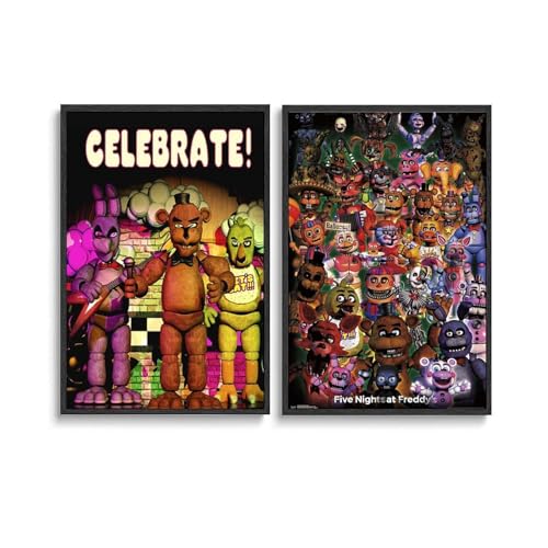 Duboueu 2 PCS Five Poster Nights At Freddy's Horror Movie Gaming Vintage Cover Poster Für Zimmer, Ästhetische Leinwand-Wandkunst, Schlafzimmer-Dekor Poster 12x18inch(30x45cm)