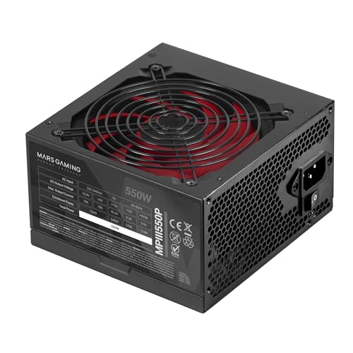 Mars Gaming MPIII550P, ATX-Netzteil 550W, 5 Jahre Garantie, APFC, 120mm FDB-Lüfter AI-RPM, DC-DC- und SMD-Technologien, Japanische 105º-Kondensatoren, Ummantelte Premium-Kabel, Schwarz