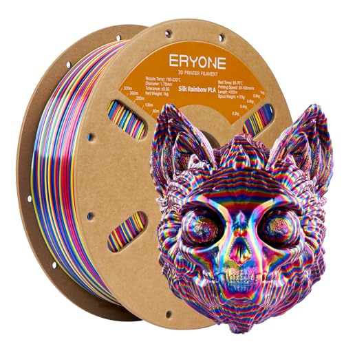 ERYONE Ultra Shiny Silk PLA Filament voor 3D Druker, PLA Filament 1.75mm, +/- 0,03mm,1kg 1 Spule, Twisted Silk Rainbow PLA, Psychedelisch (Rot&Gelb&Blau)