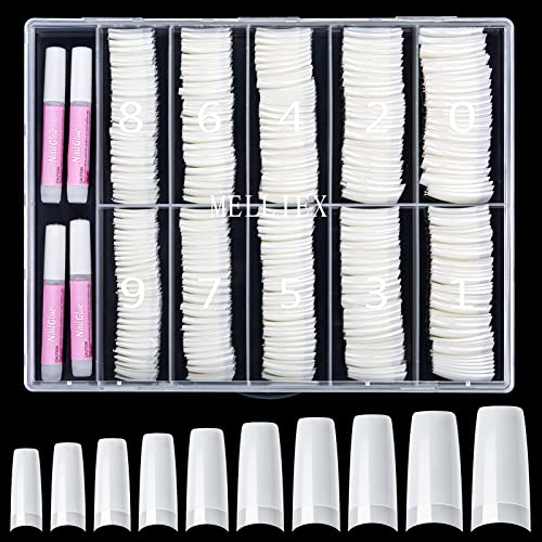 500 Stück French Künstlich Nageltips Set Falsche Acryl Nägel Tips Nagelverlängerung Nagelspitzen Fake Fingernägel Zubehör mit 4 Stück Kleber für Nageldesign Gelnägel, Natur