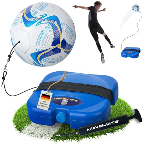MOVEMATE® Fußball-Training Set inkl. Fußball mit Schnur | Beliebtes Fußball Geschenk für Jungen | Innovatives Trainingsgerät für Draußen, im Garten, auf dem Fußballplatz (Für Jugendliche (370g Ball))