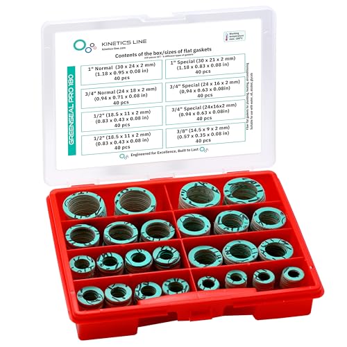 Dichtungsbox mit 320 Fiber Flachdichtungen 3/8-1 Zoll - Dichtung Sortiment für Sanitär, Heizung, Klima – bis 180 °C