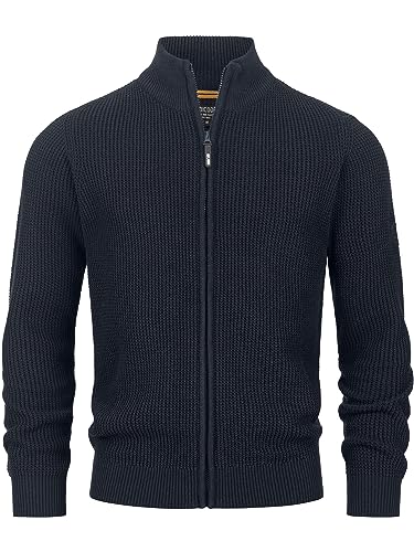 Indicode Herren INLayton Strickjacke mit Stehkragen und Reißverschluss | Cardigan Feinstrickjacke für Männer Navy, L