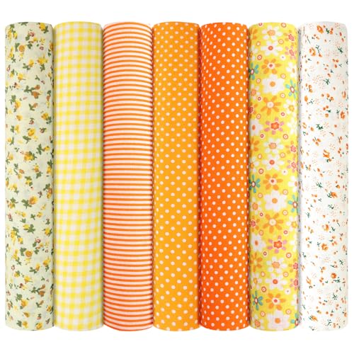 AOOSA 7 Stück Baumwollstoff 50 x 50 cm, 100% Baumwolle Quadrate Patchwork, Vorgeschnittene Stoffpakete Patchwork mit Blumenmuster zum Quilten, Nähen, DIY Basteln, Puppenkleidung