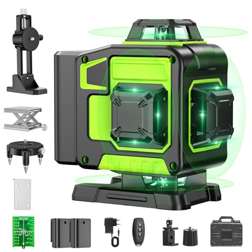 Kreuzlinienlaser Grün 16 Linien Nivellierlaser, 4 x 360 ° Laser wasserwaage, linienlaser kreuzlaser selbstnivellierend für Innenbereich Baustelle, 2 x Batterie Vermessungskabine