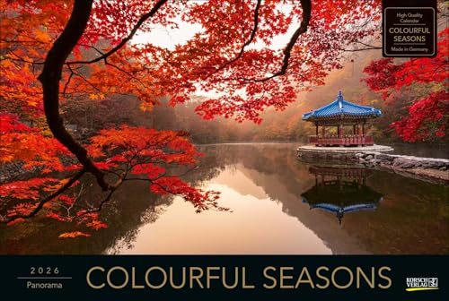 Colourful Seasons 2026: Großer Foto-Wandkalender mit Bildern von Jahreszeiten in der Natur. Edler schwarzer Hintergrund. PhotoArt Panorama Querformat: 58x39 cm.