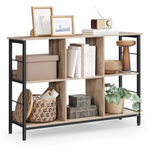 VASAGLE Regal mit 2 Ebenen, Bücherregal, Standregal mit 6 Fächern, für Wohnzimmer, Schlafzimmer, Arbeitszimmer, Küche, 33 x 120 x 80 cm, kamelbraun-tintenschwarz LLS104B50