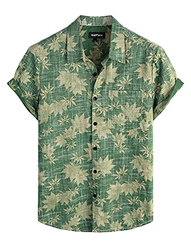 VATPAVE Herren HawaiiHemden Blumen Kurzarm Strandhemden XL Grüne Blätter