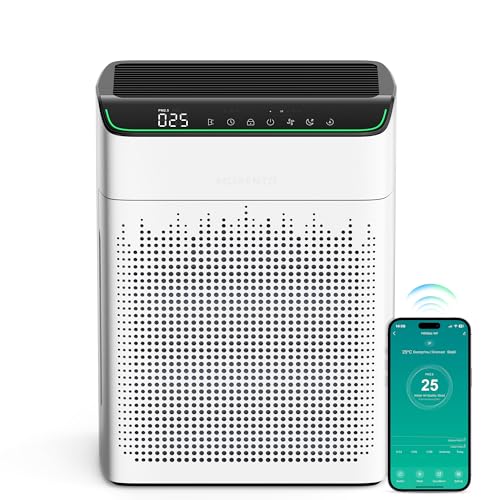 MERONTE Luftreiniger für Zuhause, großer Raum bis zu 1690 ft² mit PM 2,5 Luftqualitätsmonitor, WiFi- und Alexa-kompatibel, doppelseitiger Lufteinlass für Rauch und Geruch, 1 Packung + 4 Modi