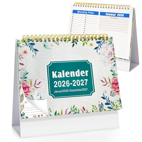 Tischkalender 2026, Stehkalender 2026-2027, Tischkalender Zum Aufstellen, kalender von Januar 2026 bis Dezember 2027, Planer mit Monatsansicht, Monatskalender, für Büro oder Zuhause, Schule