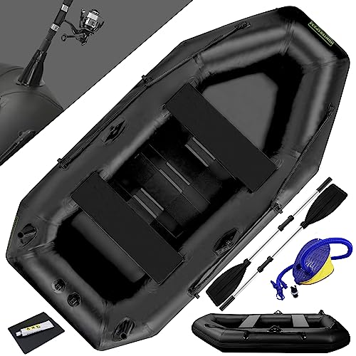 Waterside Schlauchboot Hunter SP 235 – 230cm Angelschlauchboot – 210kg Tragkraft – Inkl. 2 Alupaddel, Luftpumpe & 2 Sitzbänken – Robustes 0,7mm PVC – Kompaktboot für Karpfen- & Raubfischangler