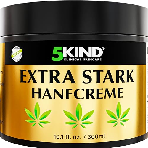 5kind Extra Starke Hanfcreme 300ml - Hochkonzentriertes Hanföl und Arnika-Creme - zur Massage von Gelenken & Muskeln, unterem Rücken, Knien, Nacken & Schultern - Reich an natürlichen Extrakten