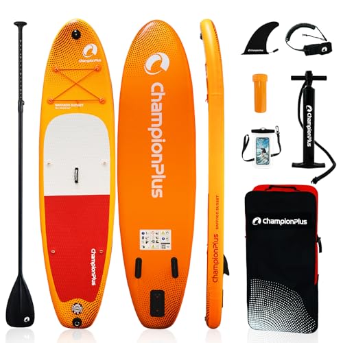 CHAMPIONPLUS Sup Board, Stand Up Paddling Board, Paddle Board, Aufblasbares Paddleboard Surfboard Wassersport, Paddel, Pumpe, Rucksack, Leash, 320 x81 x15CM