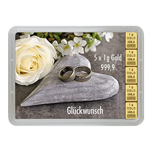 Valcambi 3g 5g oder 10g Goldbarren Goldtafel in der Motivbox Hochzeit - Geschenkidee zur Hochzeit - Wählbar zwischen 3g 5g 10g 999.9 Feingold