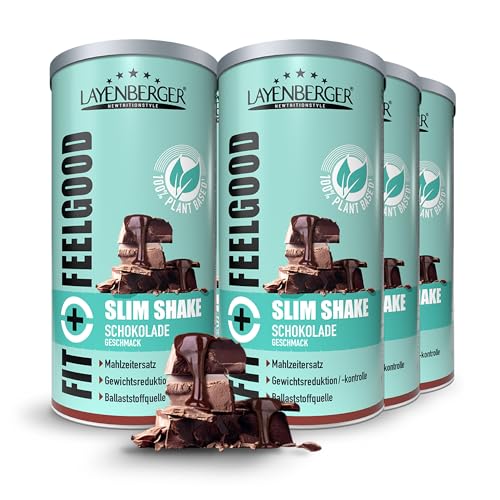Layenberger Fit+Feelgood Slim Shake Powder vegan - Mahlzeitersatz für 72 Portionen, je 205 kcal, (6x 396 g) - Schokolade