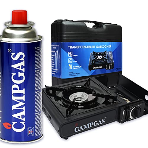 Kochmann Germany CAMPGAS Gaskocher + Koffer + 8 Gaskartuschen Campingkocher 1 flammig Camping Gas Kocher MSF 1a Kartusche