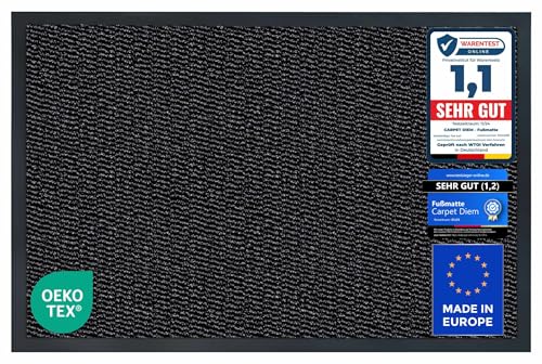 Carpet Diem Fußmatte, einfach sauber I Schmutzfangmatte Eingangsbereich - Fussmatte Innen & Außen, rutschfeste Türmatte, Schmutzfang Teppich für Haustür I Fußabtreter in Anthrazit-Schwarz 40x60 cm
