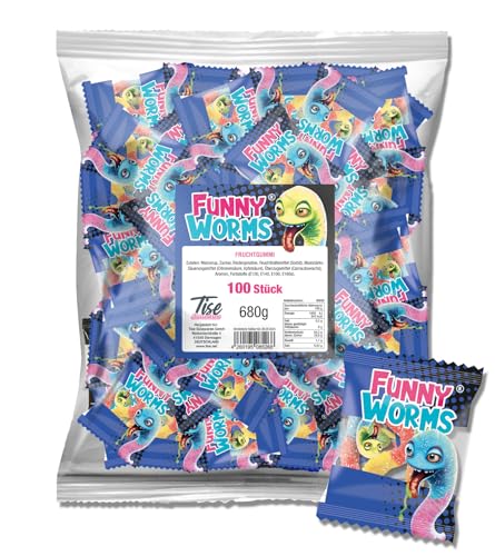 Tise Süsswaren Funny Worms Fruchtgummi Wurfmaterial Karneval Fasching Geburtstage Events Veranstaltungen Partys Giveaway Kindergeburtstag Hochzeit, 100 Stück