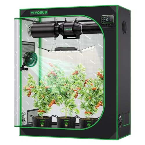 VIVOSUN Growzelt 120x60x150cm lichtdichtes Indoor Hydroponik Zelt mit reflektierendem Mylar Sichtfenster Bodenwanne stabile Rahmenstruktur Pflanzenzelt Gewächshaus S425 Growtent für VS2000