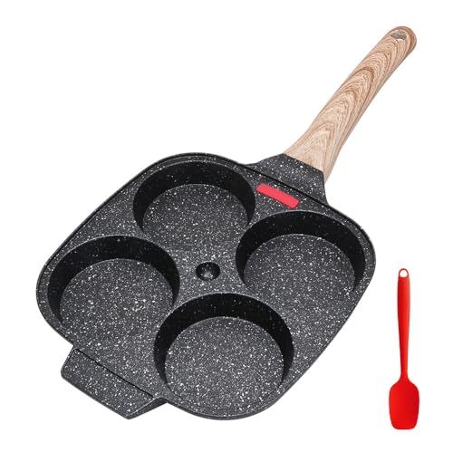 Bobikuke Spiegeleipfanne, Pancake Pfanne 4 Loch Augenpfanne Antihaft-Aluminium Pfanne für Frühstück Spiegelei Hamburger, für Induktionsherd & Gasherd (Schwarz)