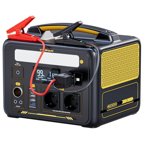 VTOMAN Jump 600X Tragbare Powerstation 600W mit Überbrückungskabel- 299Wh Solar Generator LiFePO4 Akku Stromgenerator Mobile Stromspeicher, Erweiterbare Kapazität für Camping Notfall