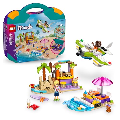 LEGO Friends Kreativer Reisekoffer - Kreatives Spielzeug für Rollenspiele - Geschenk für Mädchen ab 5 Jahren - Mit 2 Minifiguren, Hund und Delfin - Wasserflugzeug mit drehendem Propeller - 42672