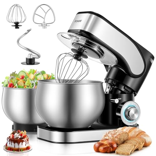 Küchenmaschine mit 5L + 3L Edelstahlschüsseln Dual-Schalen