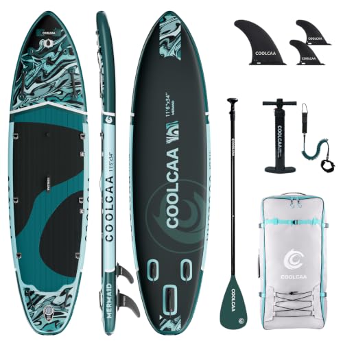 COOLCAA Mermaid SUP Board, 350cm (Extra Groß) Stand Up Paddling Board, Aufblasbares Stand-Up Paddle Board mit 86cm Extra Breit, Fishing Paddleboard mit Zubehör & Tragetasche für Adults, 210 kg