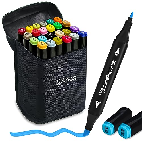 Autoau Alkohol Marker Stifte 24 Fraben Alcohol Stifte Set Twin Tip Design Manga Stifte Permanent Marker Alkohol Filzstifte für Zeichnen Gestalten Skizzieren Handlettering Tagging