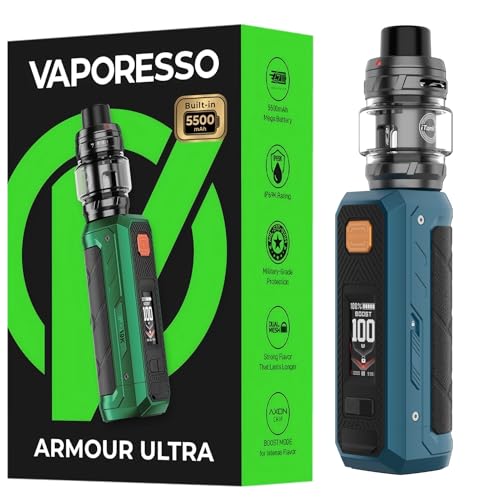 Vaporesso Armour Ultra Kit Built in 5500mAh Battery | 100W Tri-Proof Box MOD 510 thread | 6ml Slide-open Itank T (dual mesh coil) DTL Vaping (Sturm Blau)