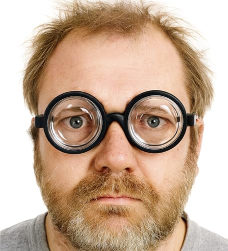 TK Gruppe Timo Klingler Idiotenbrille – runde schwarz Brille wie Streber, Freak, Nerd & Zauberer- Wissenschaftler Accessoire für Fasching & Karneval