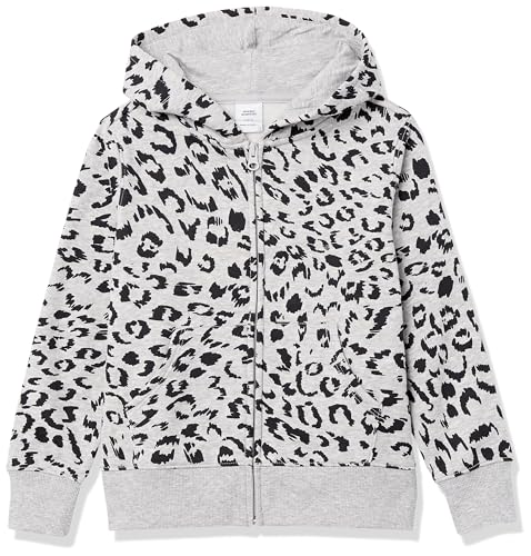 Amazon Essentials Mädchen Fleece-Kapuzenpullover mit Reißverschluss, Hellgrau Meliert Tier, 11-12 Jahre