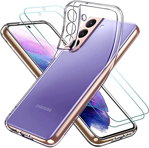ivoler Hülle für Samsung Galaxy S22 5G, mit 2 Stück Panzer Schutz Glas, Dünne Weiche TPU Silikon Transparent Stoßfest Schutzhülle Durchsichtige Handyhülle Kratzfest Case