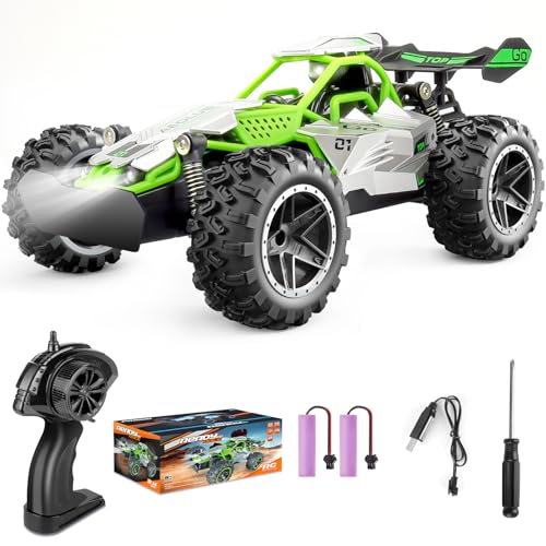 Pmgud Ferngesteuertes Auto, 2,4 GHz 1:18 Proportional 2WD 20+ km/h Hobby Offroad Monster RC Truck, wasserdichte RC Truggy RTR Geländegängig Spielzeug - Grün