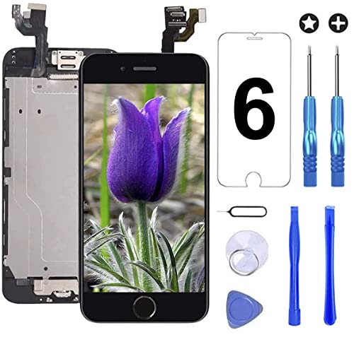 Brinonac Für iPhone 6 Display LCD Touchscreen Kompletter Ersatz Bildschirm Vorinstallierte Frontkamera Hörmuschel Lautsprecher Näherungssensor mit Werkzeug (Schwarz)