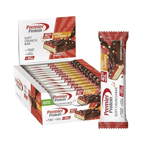 Premier Protein - Soft Crunch Bar 40% - Strawberry Yoghurt - 12x40g - Low Sugar - Low Carb - High Protein Bar - palmölfrei
