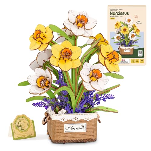 ROBOTIME 3D Puzzle Blumen Holzmodellbausätze für Erwachsene zum Bauen, Künstliche Blumen für Dekoration, Wohnkultur Zubehör, Geschenke für Frauen am Valentinstag & Geburtstag, TF002