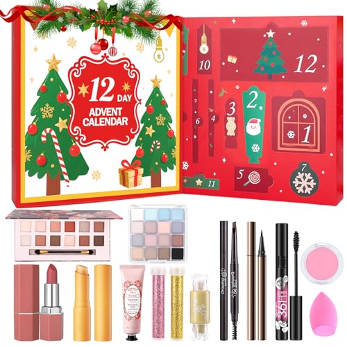 Jutqut Makeup Adventskalender 2025 Frauen, 12 Tage Adventskalender Schminke Make-up Geschenkset und Kosmetik Überraschungen für Weihnachts, Schminke Set und Gesicht Cosmetics für Damen Mädchen