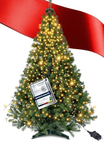 Menz Künstlicher Weihnachtsbaum 180 cm LED 2-in-1 Set, Tannenbaum Künstlich mit Lichterkette, Dichte PVC-Zweige, Stabiler Christbaum-Ständer, Einfach zu Montieren und Lagern