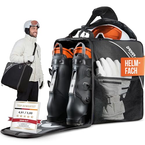 Driver13 Skistiefeltasche Bootbag mit Helmfach, Skischuh Tasche für Skischuhe und Snowboardboots, schwarz