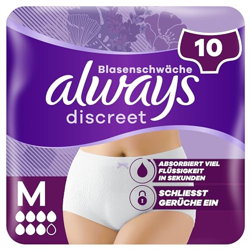 Always Discreet Inkontinenz-Höschen Plus Für Frauen, M, 10 Höschen, Verhindert Auslaufen Und Gerüche, Angenehm Und Kaum Spürbar