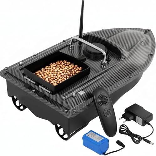 WOLEGM 500m Futterboot Angeln Ferngesteuertes Köderboot, Angelköderboot mit LED-Licht, 1.5KG Beladung Nachtangeln Köderboot mit Großem Köderbehälter Wiederaufladbares Automatisches RC Boot