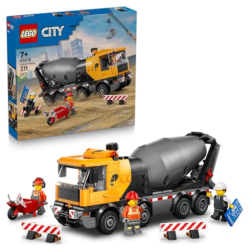 LEGO City Betonmischer - Lehrreiches Baufahrzeug Spielzeug mit 3 Minifiguren, drehbarer Trommel & Ausgießfunktion - Geburtstagsgeschenk für Jungen ab 7 Jahren - 60478