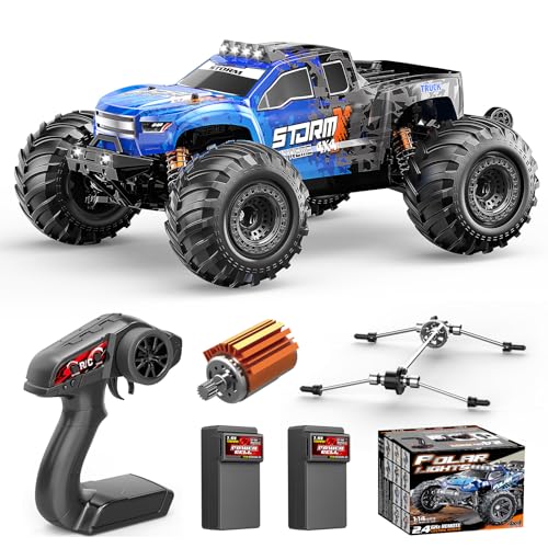 Ferngesteuertes auto erwachsene &Jungen 1:14 All Terrain Offroad Monstertruck, 4WD RC Auto 40 km/h, Wasserdichtes RC Fahrzeug mit 2×1300mAh Akkus, Metall-Stoßdämpfer, 6 LED Scheinwerfer, RTR RC Truck