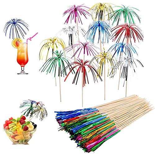 OMIGA 100 Stücke Cocktail Feuerwerk Dekoration Drink Dekoration Glitzerpalmen Cocktailspieße für Geburtstagsbars Obst Snacks Party Weihnachtsdekoration Deko Usw (Mehrfarbig)