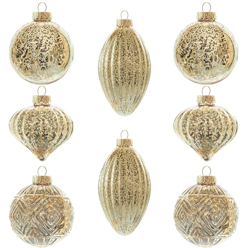 KI Store weihnachtskugeln Gold Glas 8 Stücke Ornamente für Weihnachtsbaum Christbaumkugeln Glas Weihnachtsdekoration Kugeln (Champagner)