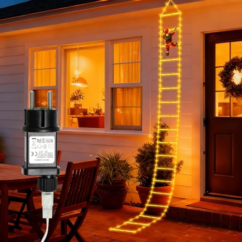 Dixmas LED 3M Weihnachtslichterkette Leiter mit kletterndem Weihnachtsmann