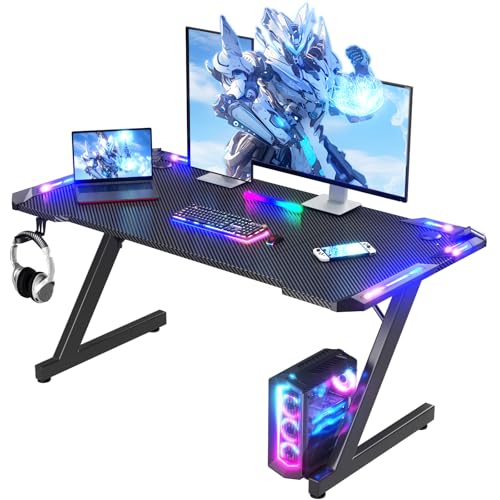Homall 120 x 60 cm Gaming Tisch mit RGB LED-Beleuchtung & Getränkehalter